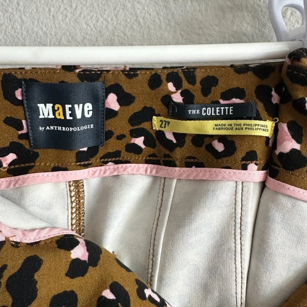 Maeve Anthropologie Tan Black Pink Cheetah Print Colette Cropped Wide Leg Pant - Picture 6 of 8